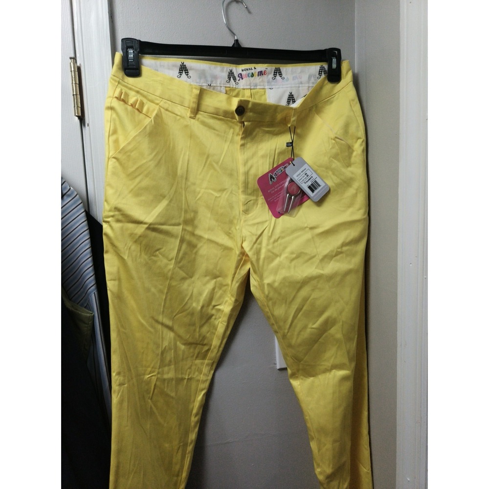 Royal and Awesome Men`s Golf Pants YOLO Yellow Golf Pants Waist 36 Length 30 New